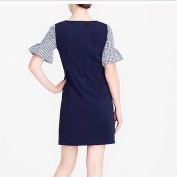 J. Crew Navy Dress with Gingham Sleeves- large - Picture 2 of 4
